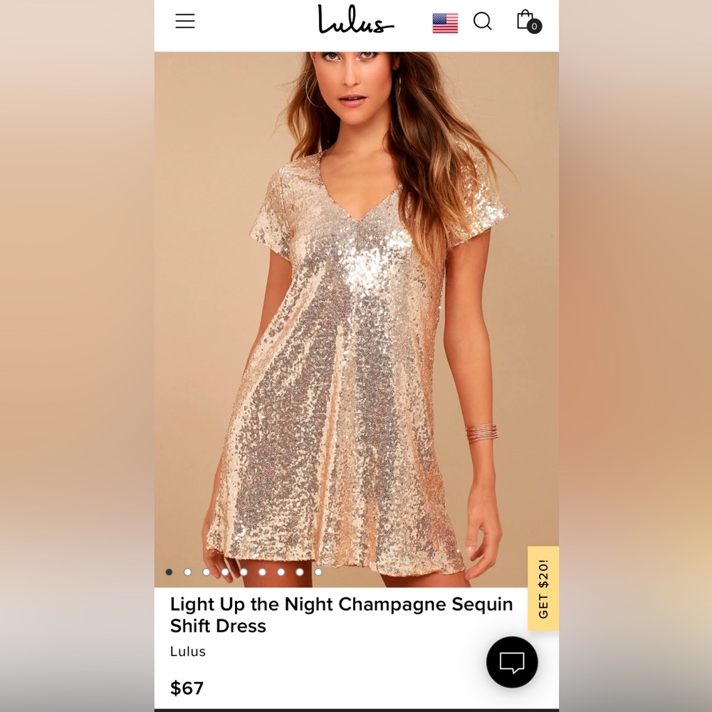 Lulus champagne shift sequin dress